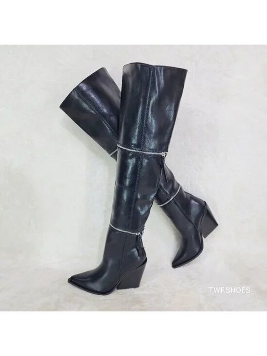 Mata Shoes Shoes - NIB Alexa Western Wedge All in One Zipper Shaft Ankle Knee & Thigh Boots Black